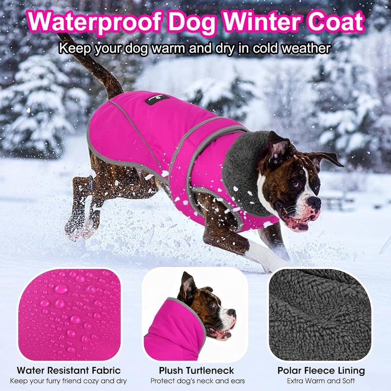 Dogcheer Dog Coat, Waterproof Dog Jacket Reflective Pet Winter Coat with Adjustable Hook & Loop, Christmas Puppy Fleece Jacket Warm Turtleneck Snowsuit for Small Medium Large Dogs - Pink, M - Image 2